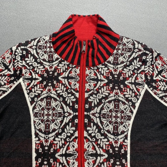 Icelandic Design Sweater Womens Large Black Fair Isle Full Zip Mock Neck Ski - Picture 2 of 11